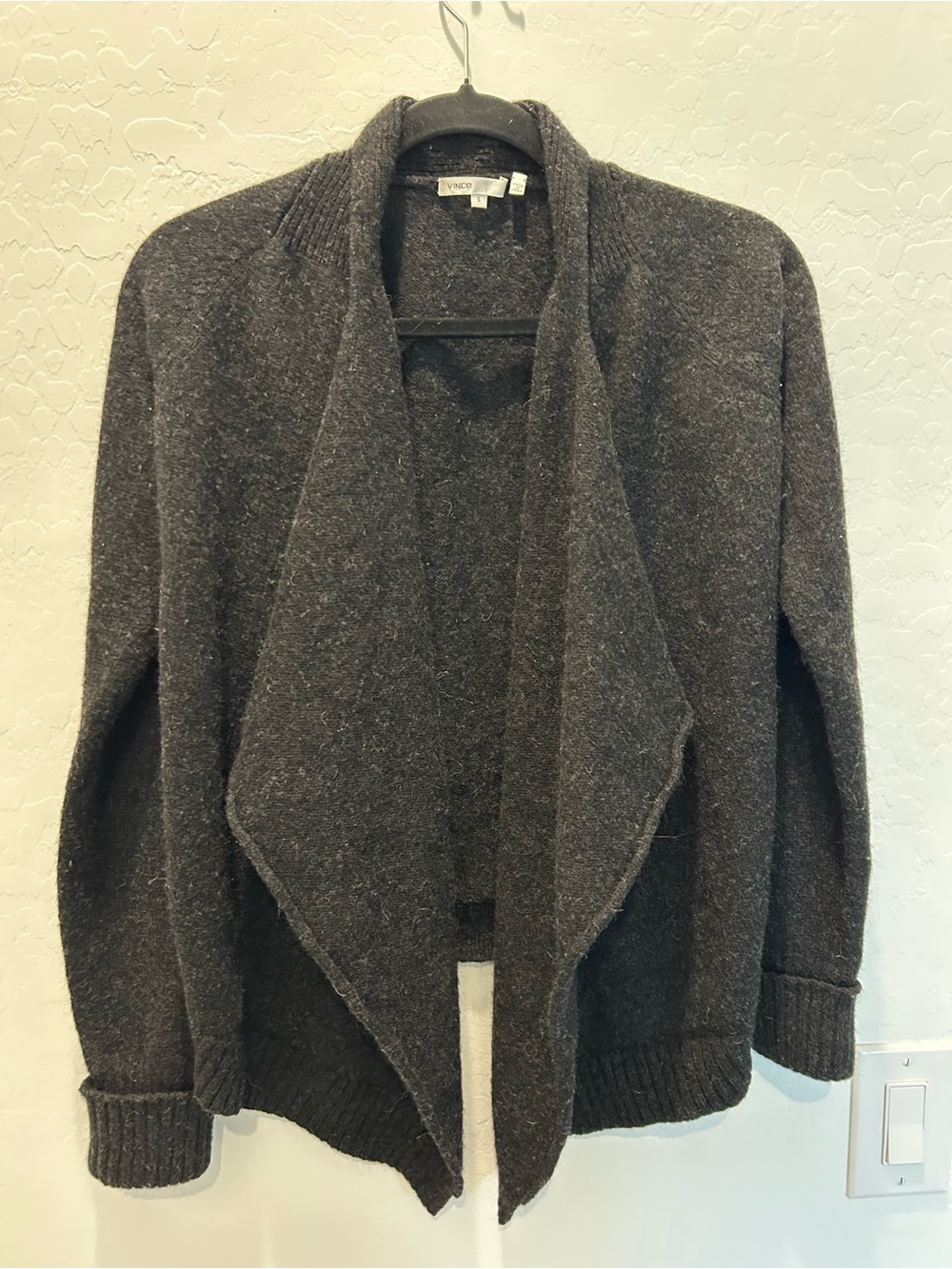 Vince Charcoal Open-Front Draped Cardigan